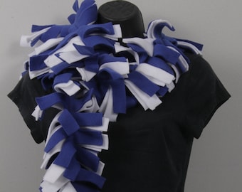 Blue & White Fringed Fleece Scarf, Spirit Wear Support Your Favorite Team!