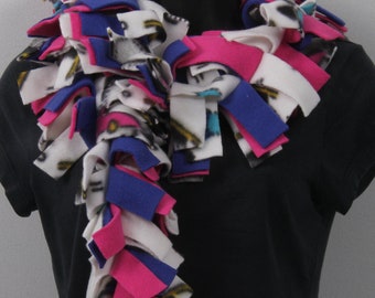 Penguin Themed Fringed Fleece Scarf, FOUR Layers of Fashionable Warmth! (Patterned Colors)