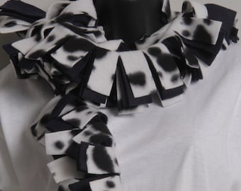 Dalmation Themed Fringed Fleece Scarf, FOUR Layers of Fashionable Warmth! (Patterned Colors)