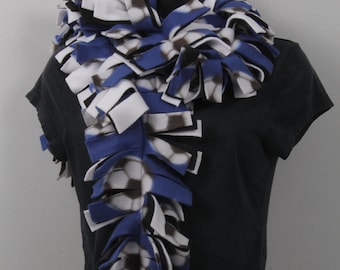 Soccer Themed Fringed Fleece Scarf, FOUR Layers of Fashionable Warmth! (Patterned Colors)