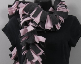 Grey & Light Pink Fringed Fleece Scarf, Spirit Wear Support Your Favorite Team!