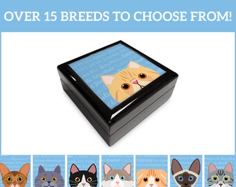 Adorable Cat Breed Design 5 3/8" x 5 3/8" Memory/Jewelry Box