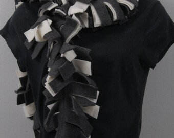 Grey & Cream Fringed Fleece Scarf, Spirit Wear Support Your Favorite Team!
