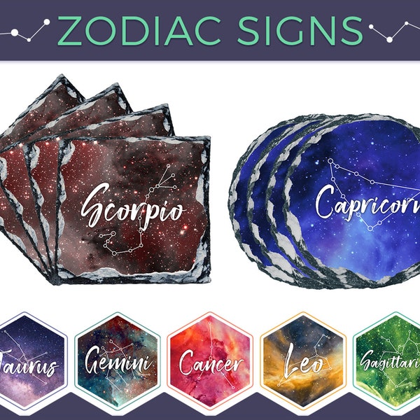 Gorgeous Zodiac Design Slate Coasters! (Set of 4)