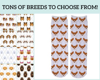 Adorable Dog Breed Design Argyle Crew Socks