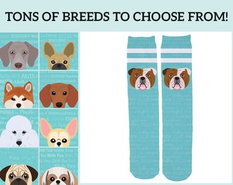 Adorable Dog Breed Design Novelty Knee High Socks