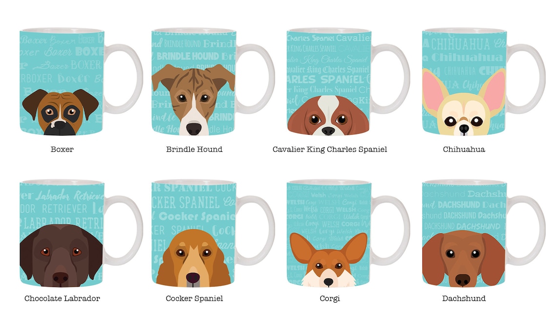 Adorable Dog Breed Design Ceramic Coffee Mug 11oz White Etsy