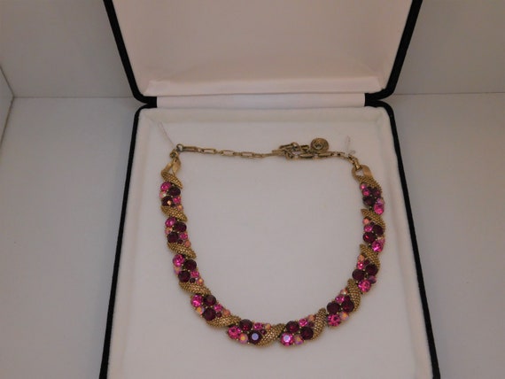 Vintage Lisner Ruby Pink Rhinestone Necklace - image 2