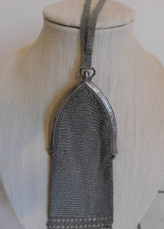 Sac Vintage Whiting & Davis - Toile Métallique Blanche, Poignées Cuir, Occasion