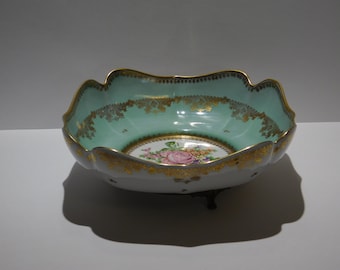 Hand Painted French  Porcelain Bowl With Brass Base