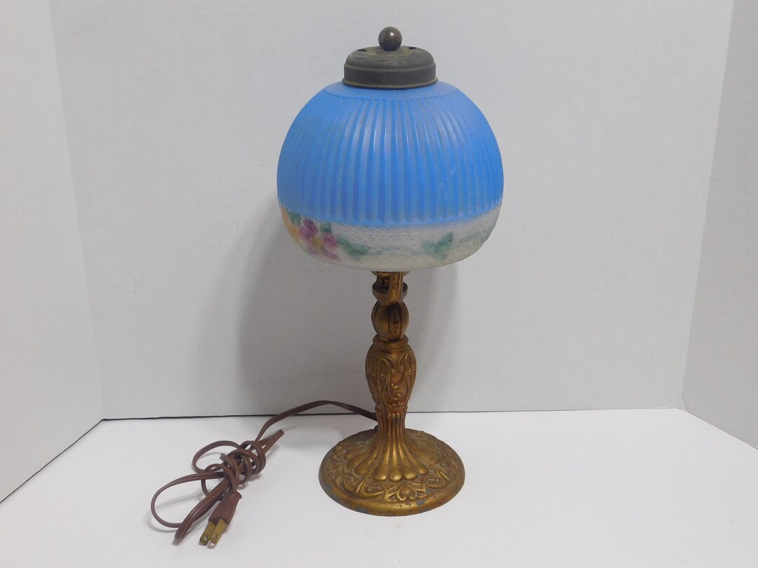 Vintage Reverse Painted Glass Bedroom Lamp Etsy