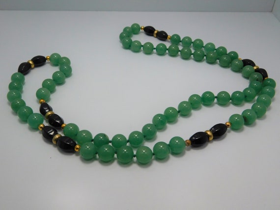 Jadeite And Black Spinel Beaded Necklace - image 1