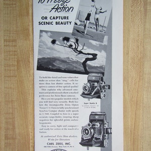 ZEISS IKON Super IKONTA  A & Super Ikonta C Camera, 1953 magazine ad ; Photos , photography advertisement