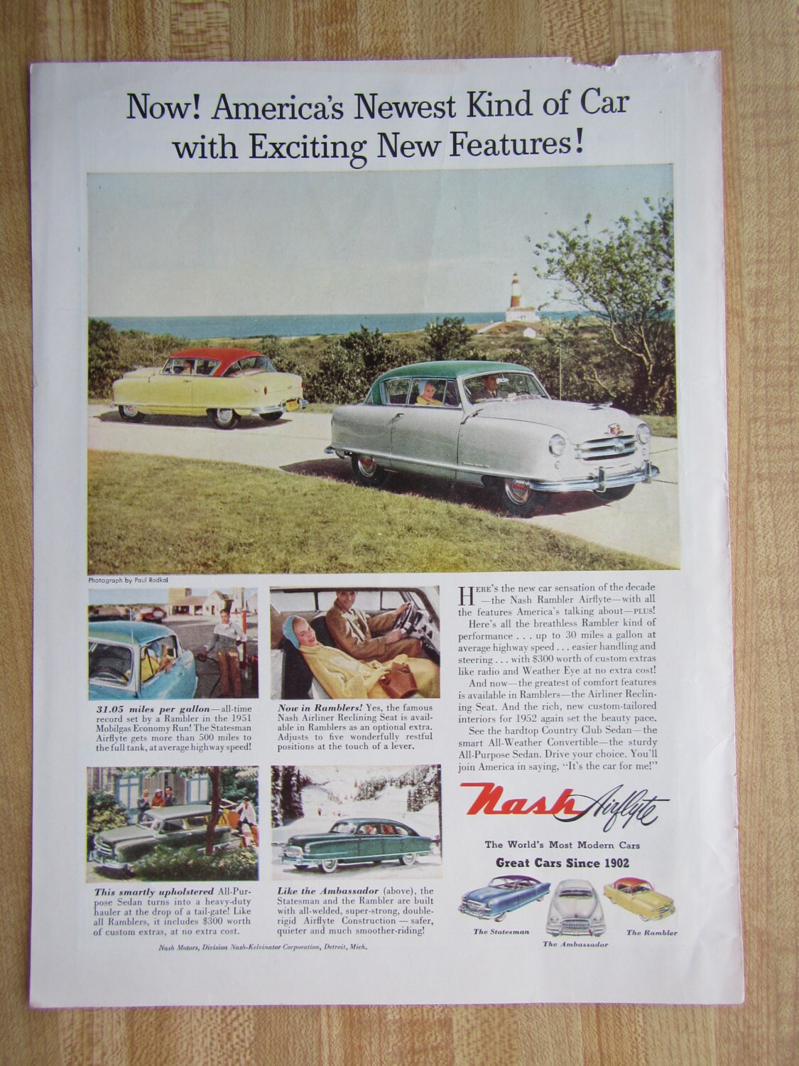 Vintage 1952 NASH RAMBLER AIRFLYTE 2 Door Magazine Ad With Time Cover ...