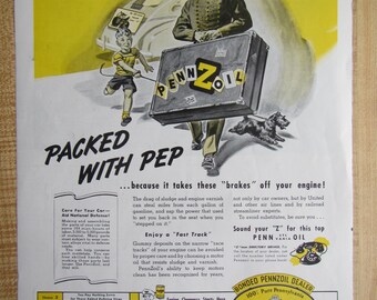 1941  PENNZOIL MOTOR Oil ad with Pall Mall Cigarettes on back of magazine ad.