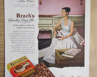 1946 BRACH'S CHOCOLATE PARTY mix ad and Hennessy Brandy ad on back of magazine ad.