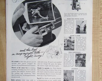 1952 POLAROID LAND CAMERA magazine ad: with Wright Shoe ad & Hamilton watch ad on back of advertisement