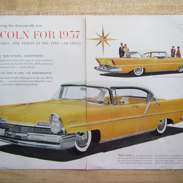 1957 LINCOLN Full-size  door hardtop 2 page ad & Smith Corona Electric Typewriter ad and Old Grand-Dad Bourbon magazine ad.