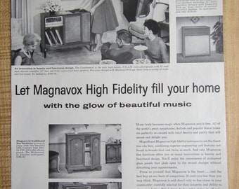 1960s MAGNAVOX TV & STEREO Furniture with Lenox Landmark Airconditioning ad on back of magazine ad