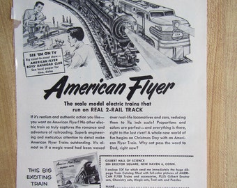 1952 AMERICAN FLYER Electric TRAIN magazine ad ; scale model electric train advertisement