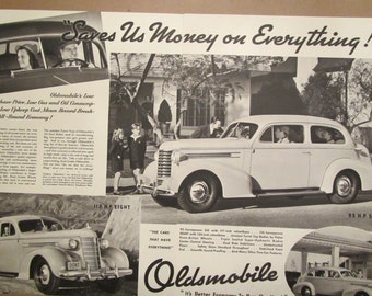 1930 OLDSMOBILE 2 door & 4 door Cars ;  6 cylinder and V-8  2 page magazine ad.