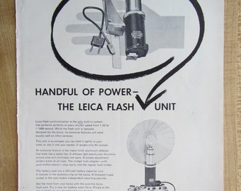 1953 LEICA  CAMERA with LEICA Flash Unit magazine ad ;  , photography advertisement