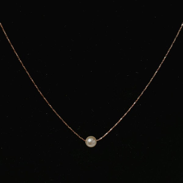 Rosegold or Silver, Single Pearl Necklace - 1 Pearl Necklace - 16" Necklace with 2" extension - Floating Pearl - Wedding - Bridesmaid - Gift
