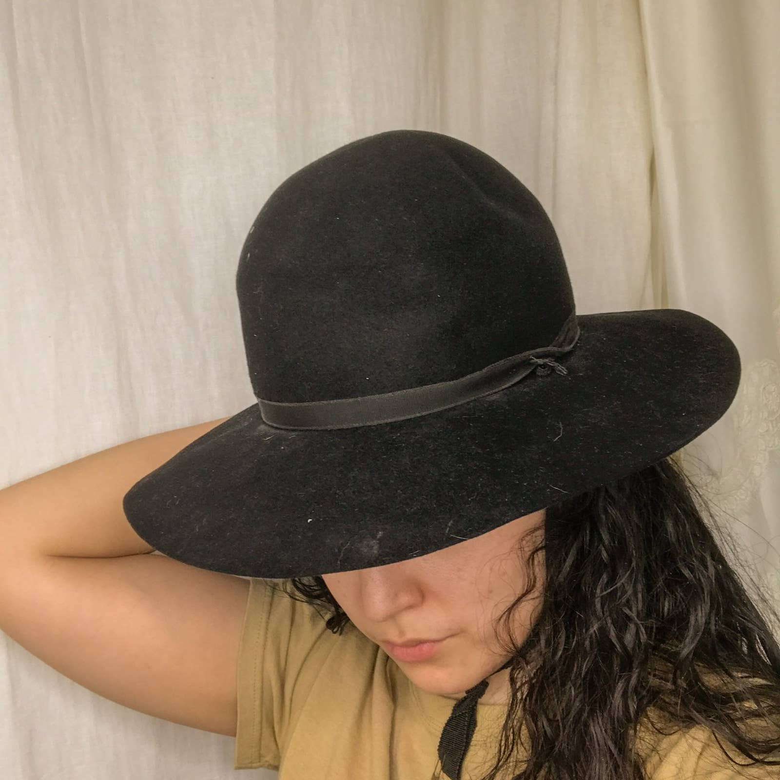1940s Vintage Black Wide Brim Wool Felt 