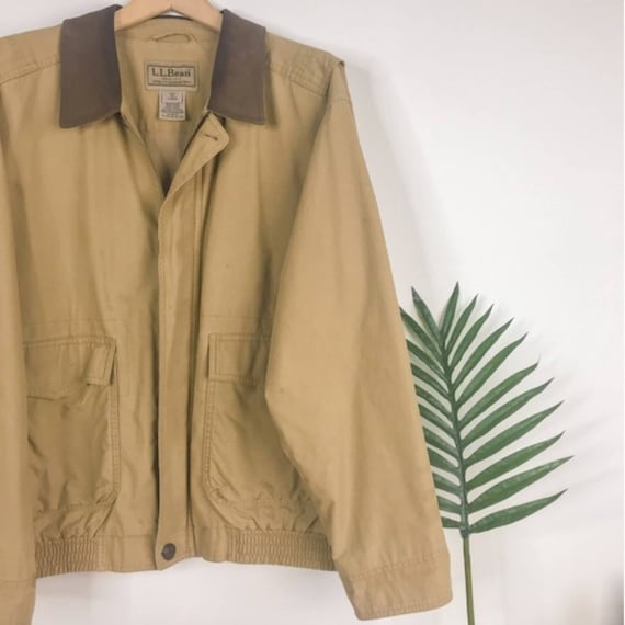 Vintage LL Bean Tan Leather Barn Coat Field Jacket