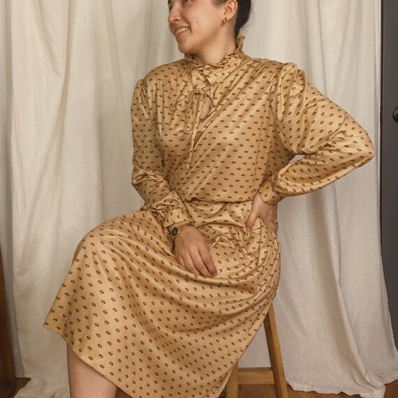 70s Vintage polyester balloon sleeve midi dress di