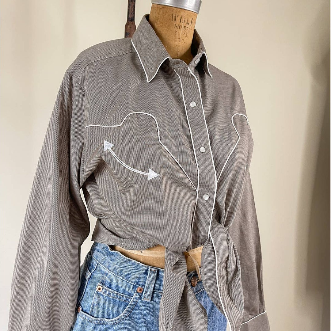 90s Vintage White Horse Western Button Down Shirt Size M Etsy