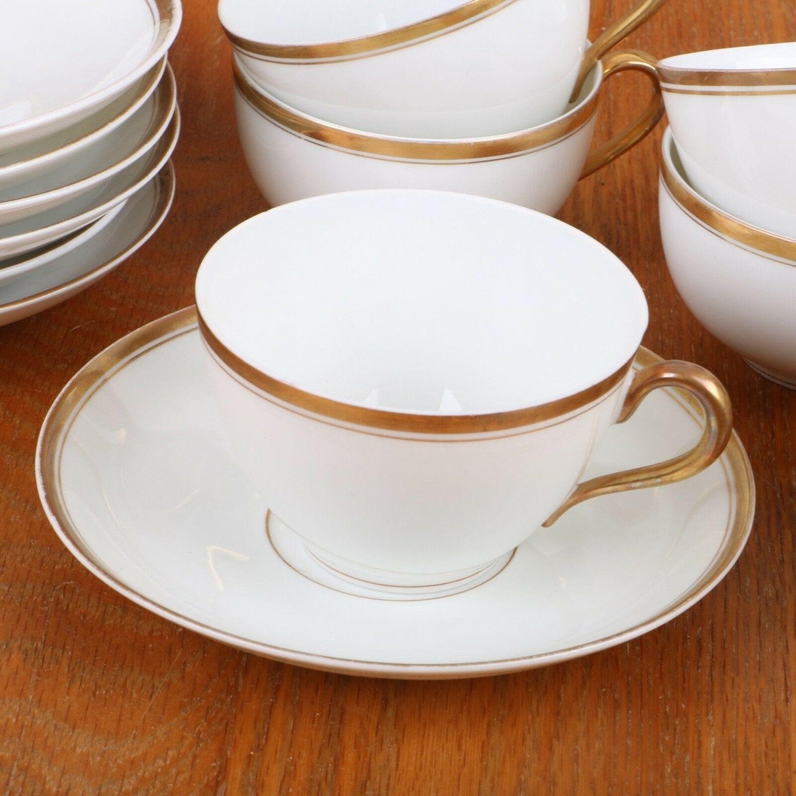 7 Vintage Silesia Gold Band Tea Cups & Saucers Etsy