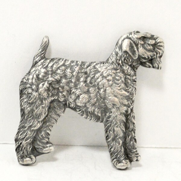 Vintage Kenart Soft-Coated Wheaton Terrier Pin, Silver-Plate Dog Brooch