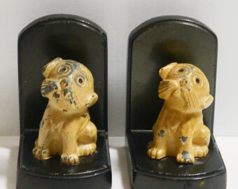 Vintage Art Deco Dog Bookends, Nuart Terrier Pups