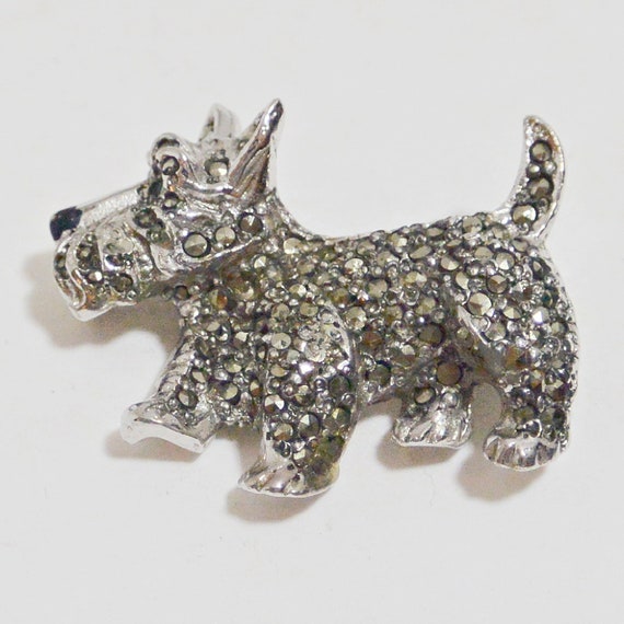 Vintage Dog Pin, Marcasite Scottish Terrier Pin, M