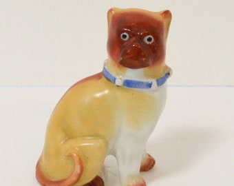 Antique German Porcelain Pug Figurine, Cat Face, Collectible Dog