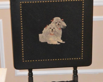 Vintage Petit Point Poodle Fire Screen/Table, Petit Point Poodles, Vintage Needlepoint Decorative Screen, Poodle Lover's Gift