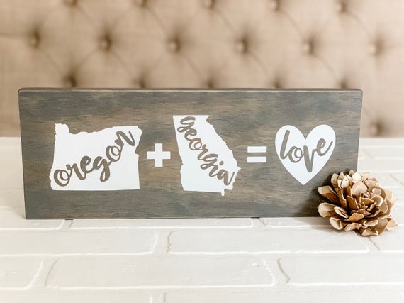 Home State Sign Anniversary Gift Housewarming Gift Personalized Wedding Gift Couples Home States Wood Door Hanging Sign