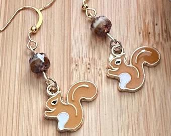 Squirrel Charm Earrings - Fall Autumn Nature Jewelry - Gift for Friend
