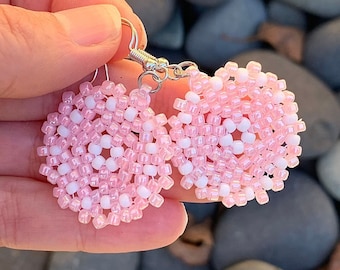 Pink Seed Bead Dangle Earrings - Spring Summer Jewelry - Beadwork Earrings - Birthday Gift for Mom