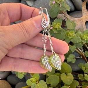 Czech Glass Leaf Dangle Earrings for Woman - Spring Summer Jewelry - Mother’s Day Gift for Her