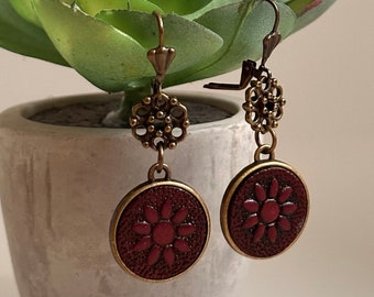 Sunflower Leather Boho Earrings - Floral Jewelry - Rustic Jewelry