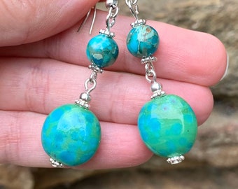 Turquoise Jasper Boho Circle Earrings - Natural Stone Jewelry - Imperial Jasper