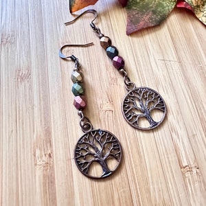 Copper Boho Tree of Life Dangle Earrings -  Fall Jewelry - Gift for Sister