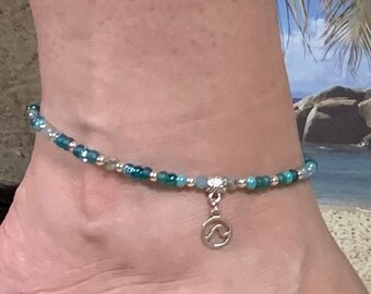 Ocean Wave Beaded Ankle Bracelet - Summer Beach Vacation Travel Jewelry - Foot Body Jewelry for Woman - Handmade Gift for Mom Sister