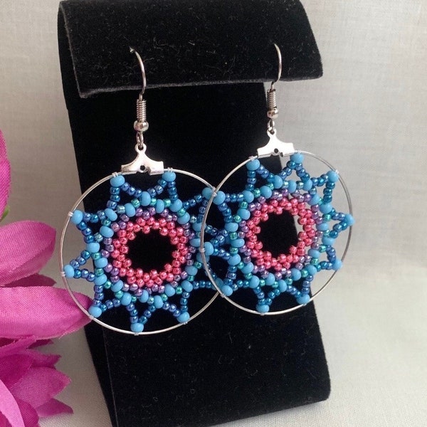Boho Hippie Beaded Hoop Earrings - Retro Summer Jewelry - Unique Handmade Gift for Sister