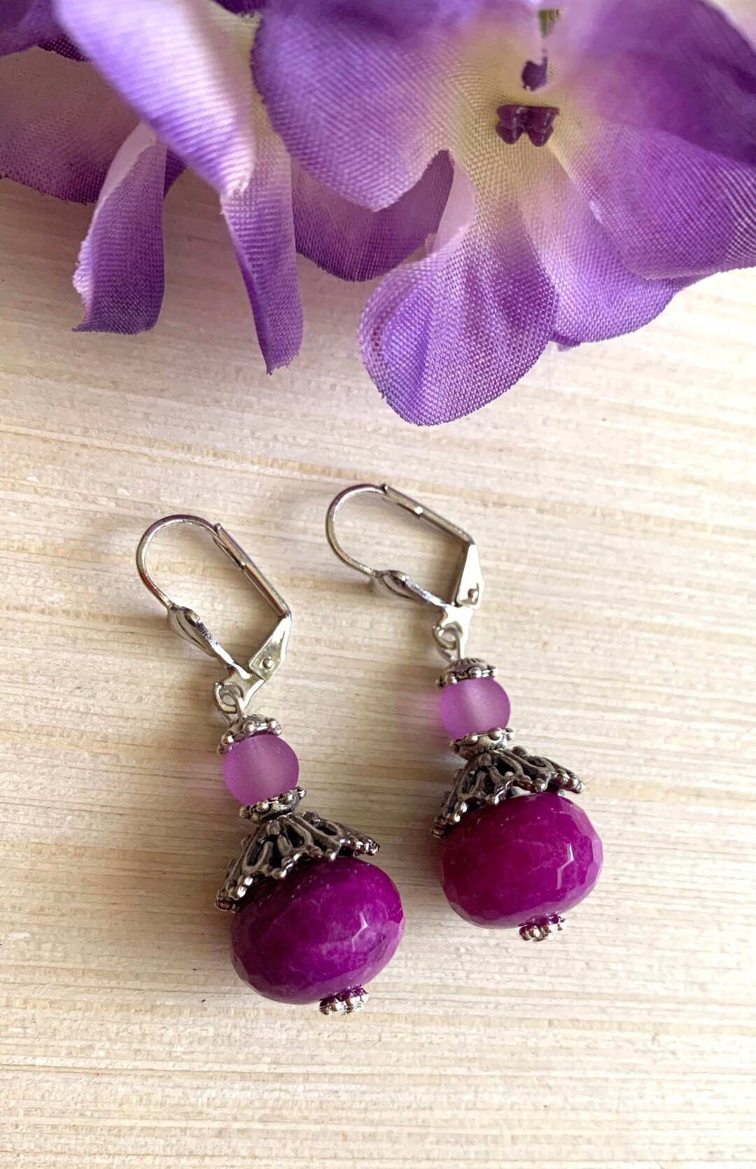 Jade Teardrop Dangle Leverback Earrings Victorian Jewelry Handmade