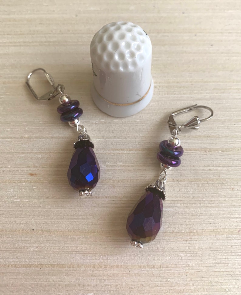 Silver &amp; Black Vintage Teardrop Dangle Earrings E 948