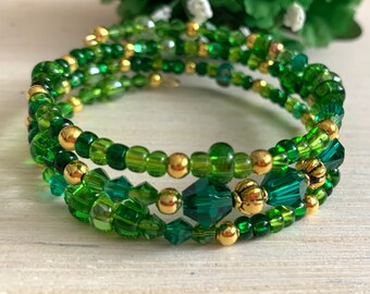 Emerald Green Beaded Cuff Bracelet - Statement Jewelry - St. Patrick's Day - Irish Wedding