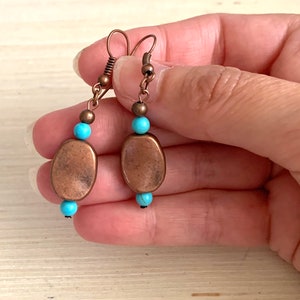 boho earrings southwestern style jewelry Southwestern Hand Painted Copper Inlay Wooden Earrings hand painted wooden earrings copper